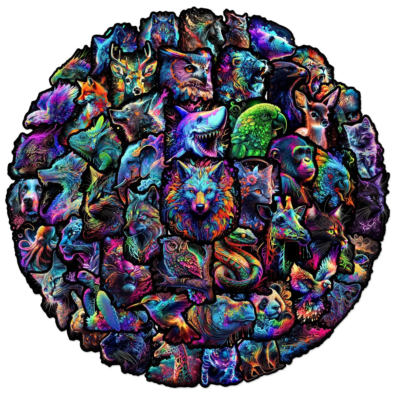 Dark Colorful Animal Stickers for DIY Scrapbooking, Phone, Laptop, Guitar, Suitcase, Skateboard, Helmet - 10/25/50pcs (Online Order Only)