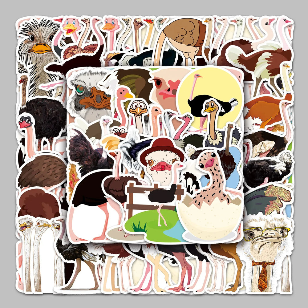 50pcs Cute Ostrich Cartoon Stickers for Helmet, Wall, DIY Decoration (ONLINE ORDER ONLY)