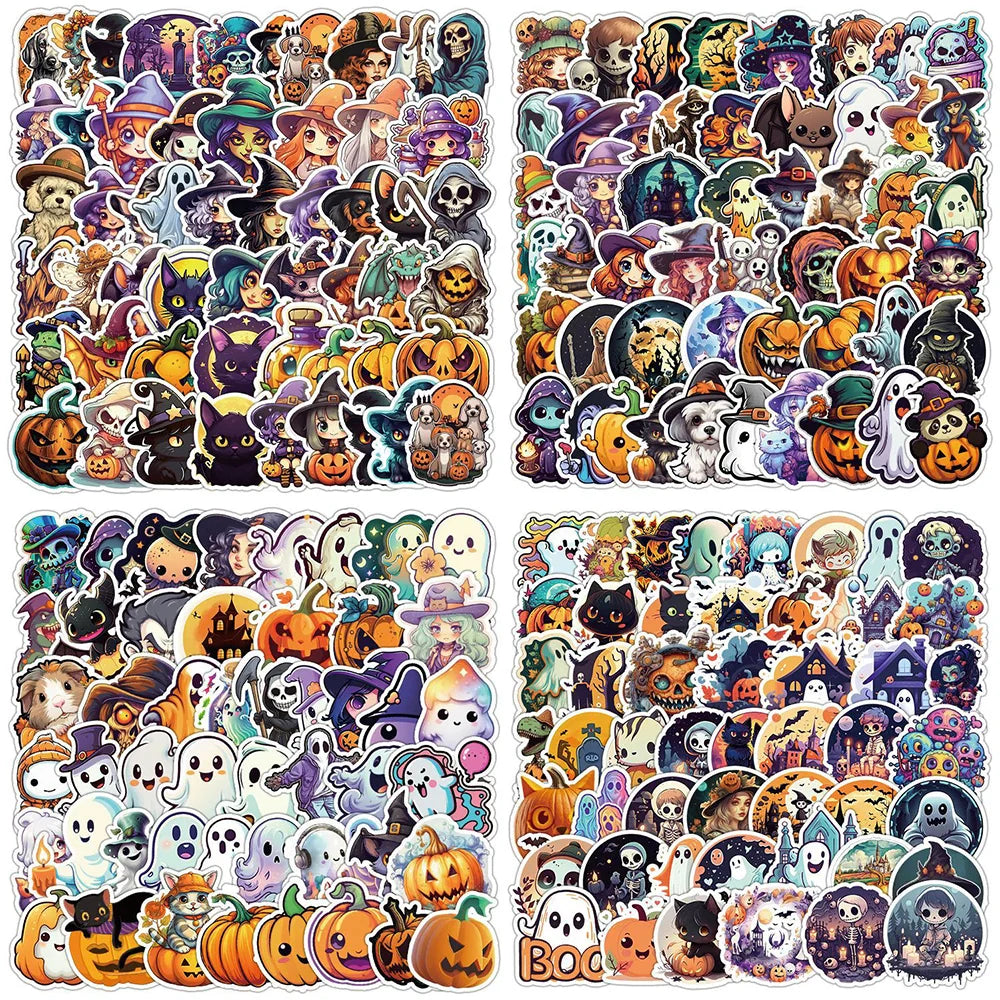 10/30/50/100/200pcs Cool Cartoon Halloween Witch, Pumpkin, Ghosts, and more Sticker Packs (Online Order Only)