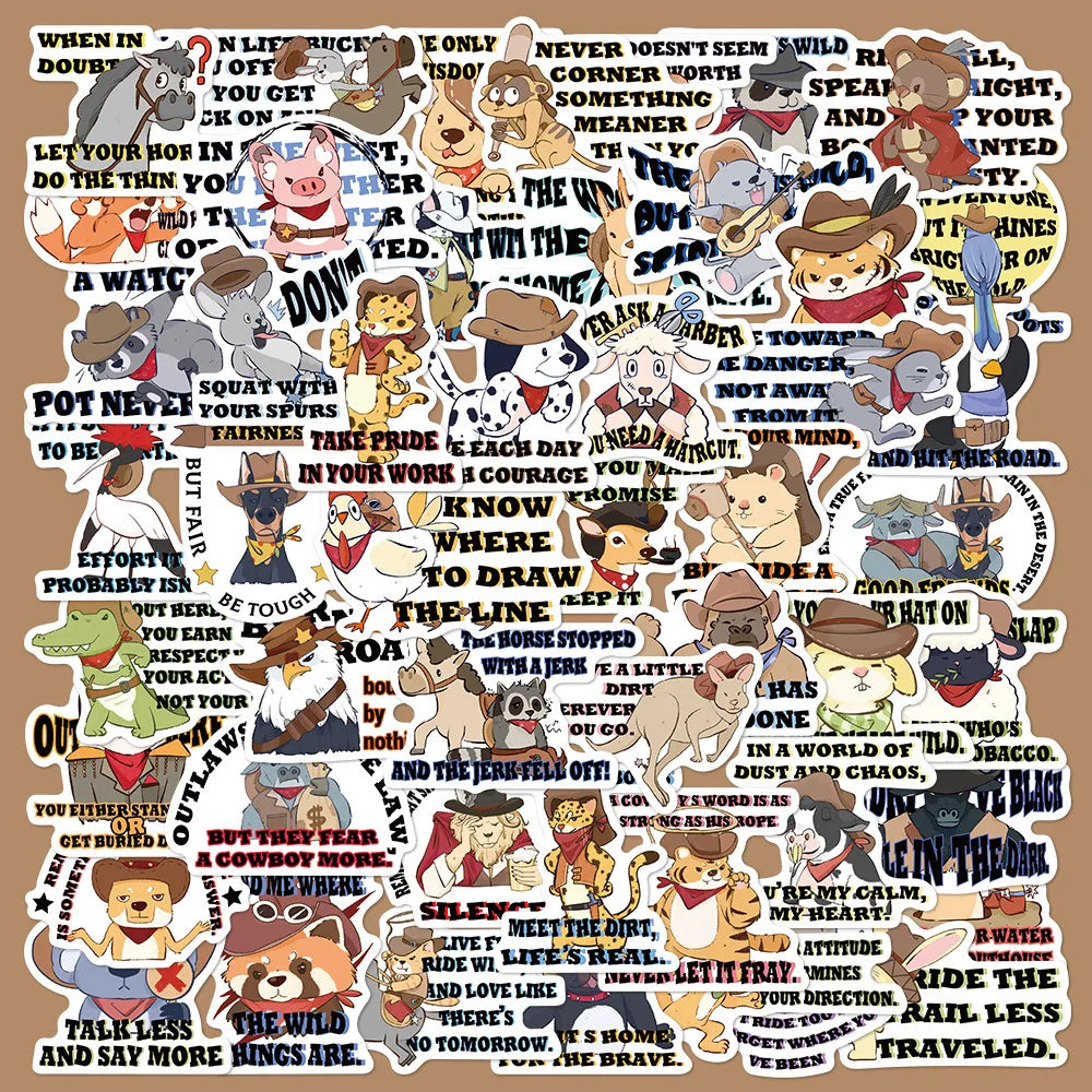 50pcs Western Wilderness Animal Graffiti Stickers for Helmet, Desktop, Wall Decoration, DIY (Online Order Only)