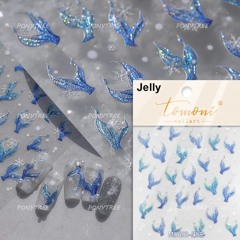 Shiny Mermaid Tail Fish Tail Sea Wave Jelly Spoondrift Shell Starfish Ocean Romantic Delicate Nail Art Stickers Manicure Decals (ONLINE ORDER ONLY)