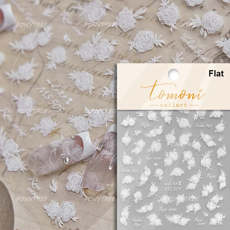 Rose Flower Bouquet Wreath Lace Green Leaves Beautiful Floret Heart Rich Adhesive Nail Art Decorations Stickers Manicure Decals (ONLINE ORDER ONLY)