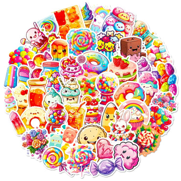 10/50PCS Cute Rainbow Colorful Candy Decoration Stickers DIY Skateboard Scrapbook Phone Notebook Laptop Fridge Wall Sticker Toy (Online Order Only)