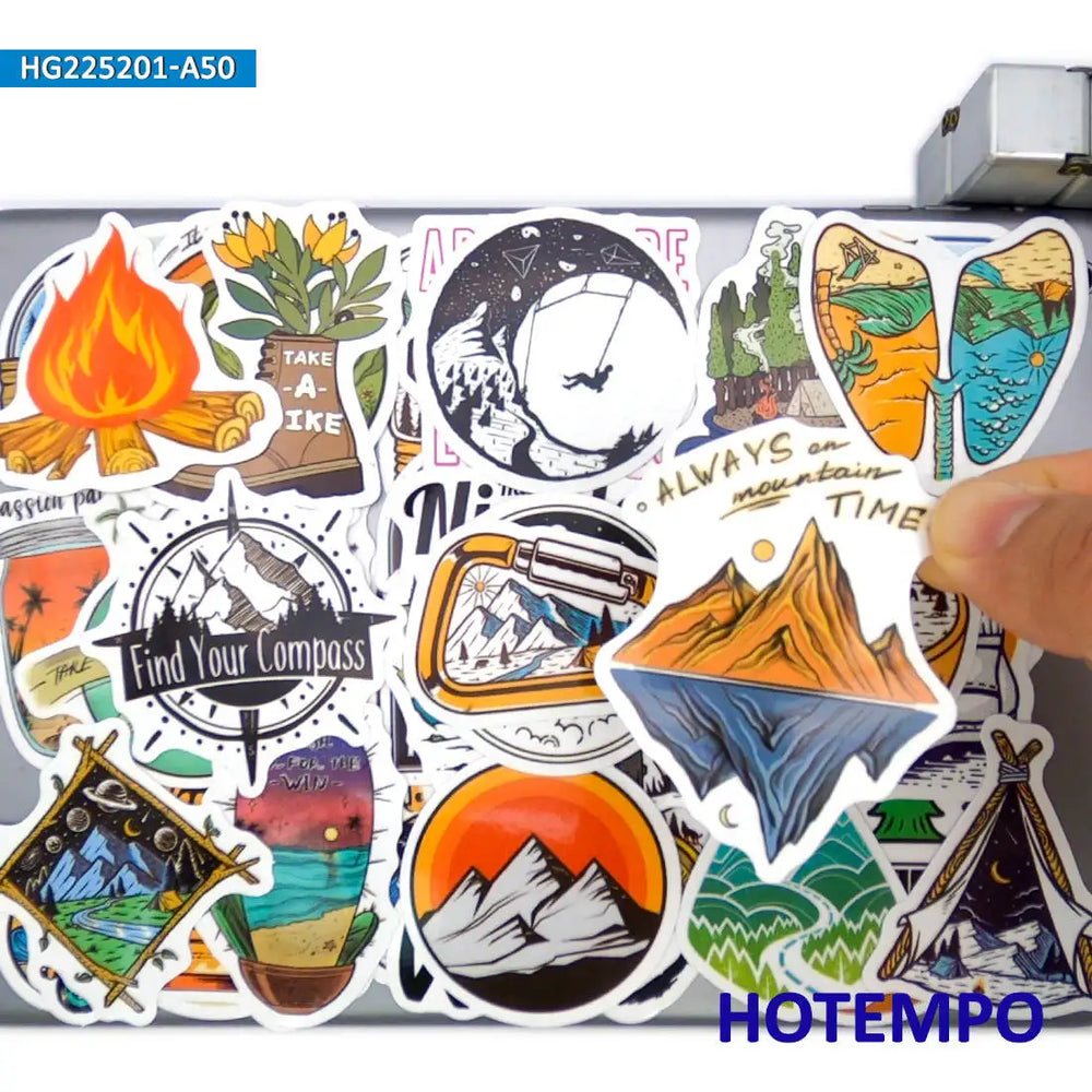 20/30/50Pieces Camping Style Decals Climbing Hiking Outdoor Explore Travel Stickers for Scrapbook Car Bike Phone Laptop Sticker (Online Order Only)