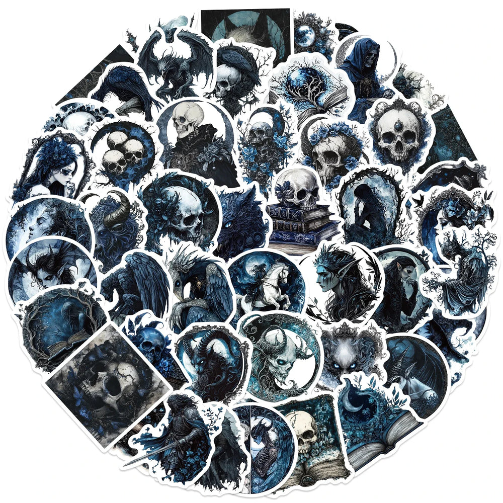 50Pcs Gothic Wizard Skeleton Stickers For Phone Case Book Decoration DIY Gifts Cute Animal Pattern Waterproof Vinyl Decals (ONLINE ORDER ONLY)
