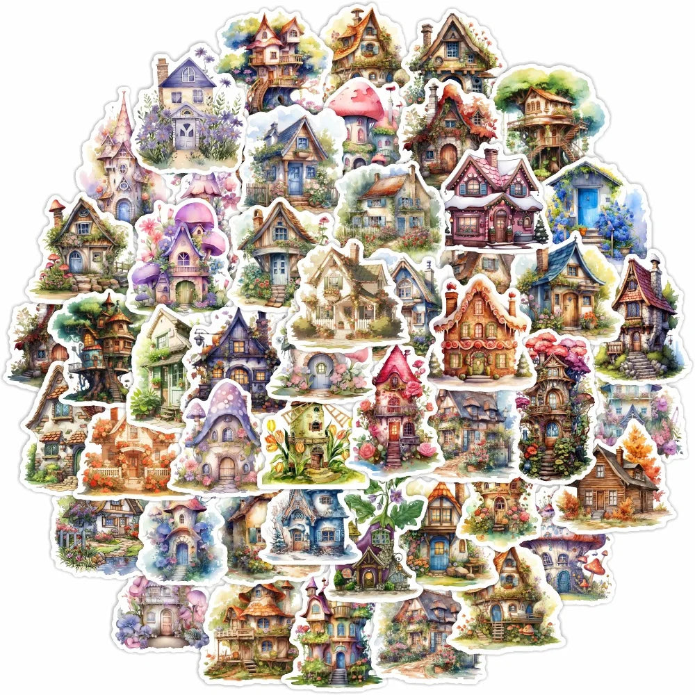 Vintage Castle Garden Cabin Forest Stickers for Suitcase, Skateboard, Laptop, Luggage, Fridge, Phone, Car (10/30/50 Pcs) (ONLINE ORDER ONLY)