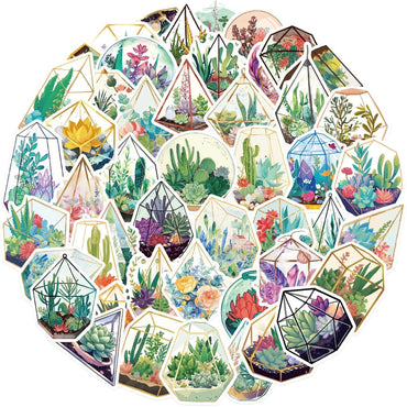 10/50pcs Ins Style Cute Plants Flower Mini Greenhouse Stickers Aesthetic Decoration DIY Phone Skateboard Notebook Wall Decals (Online Order Only)