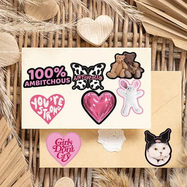 10/30/55PCS Cute Black Pink Word Decoration Scrapbooking PVC Sticker Aesthetic Children's Stationery School Supplies for Kids (Online Order Only)