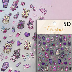 Retro Black Line Skull Man Woman 5D Embossed Relief Self Adhesive Nail Art Sticker Bear Bunny Hand Bird Horror 3D Manicure Decal (Online Order Only)