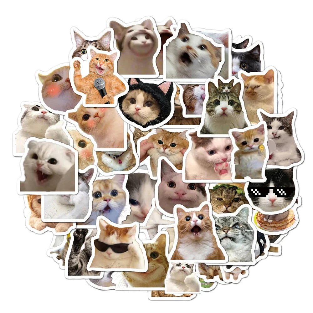 10/30/50pcs Kawaii Cat Mood Meme Stickers Cartoon Decals Aesthetic Phone Laptop Skateboard Decoration Waterproof Sticker Kid Toy (ONLINE ORDER ONLY)
