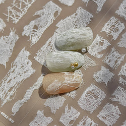 Retro White Lace Bandage Line Bowknot Irregular Fabric Cording Square Calligraphy Adhesive Nail Art Sticker 3D Manicure Decals (ONLINE ORDER ONLY)