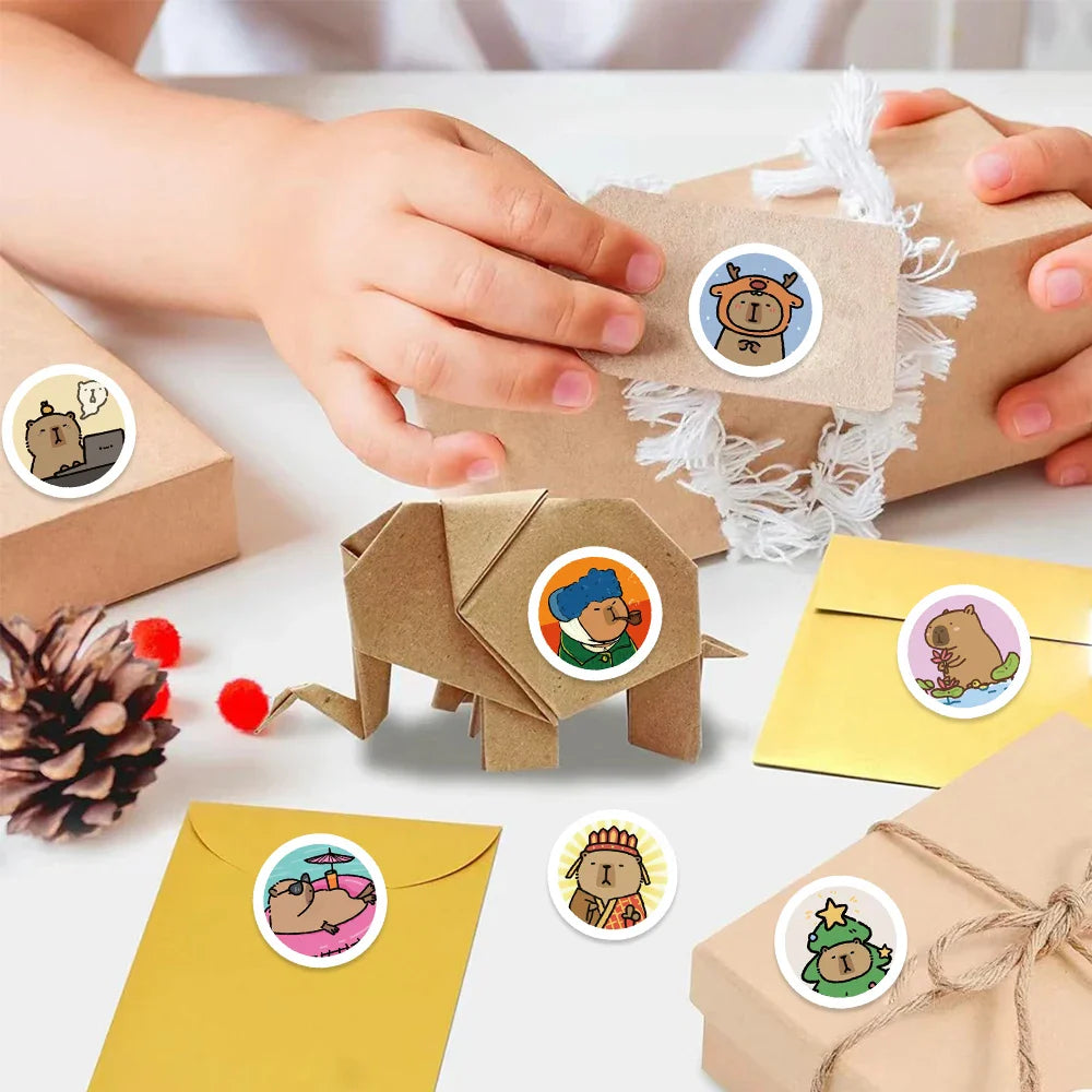 500PCS Round Cartoon Capybara PVC Graffiti Sticker Sticky Aesthetic Decorative Scrapbook DIY Child Phone Stationery Supply (ONLINE ORDER ONLY)