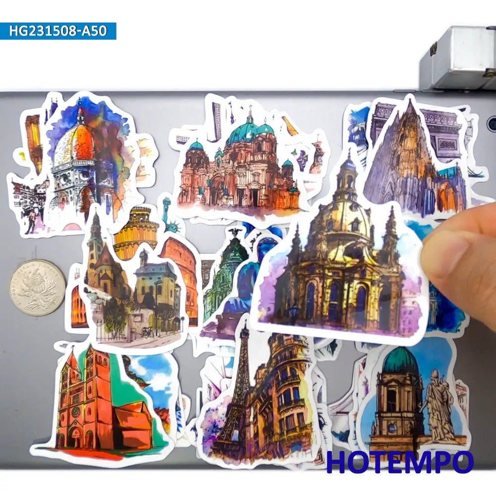 20/30/50Pieces World Travel Hand Drawn Urban Landmark Old Building Stickers for Car Motorcycle Luggage Phone Laptop Sticker Toys (Online Order Only)