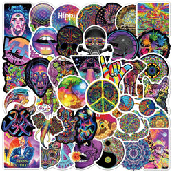 50pcs Hippy Psychedelic Graffiti Stickers Pack Phone Case Ipad Motorcycle DIY Sticker Scrapbooking Supplies Journal Accessories (Online Order Only)