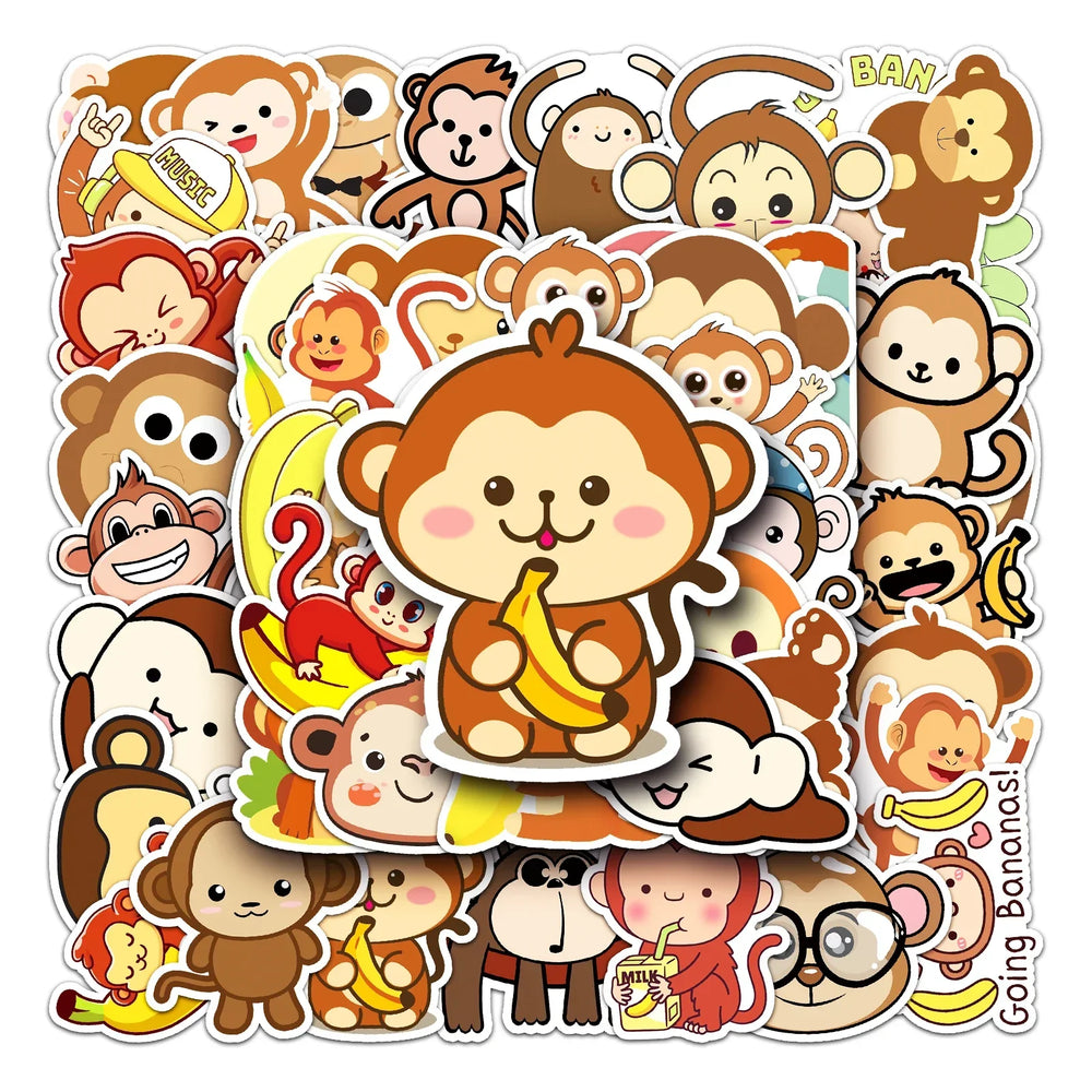 50Pcs Little Monkey Cartoon Waterproof Vinyl Stickers for Skateboard Snowboard (Online Order Only)