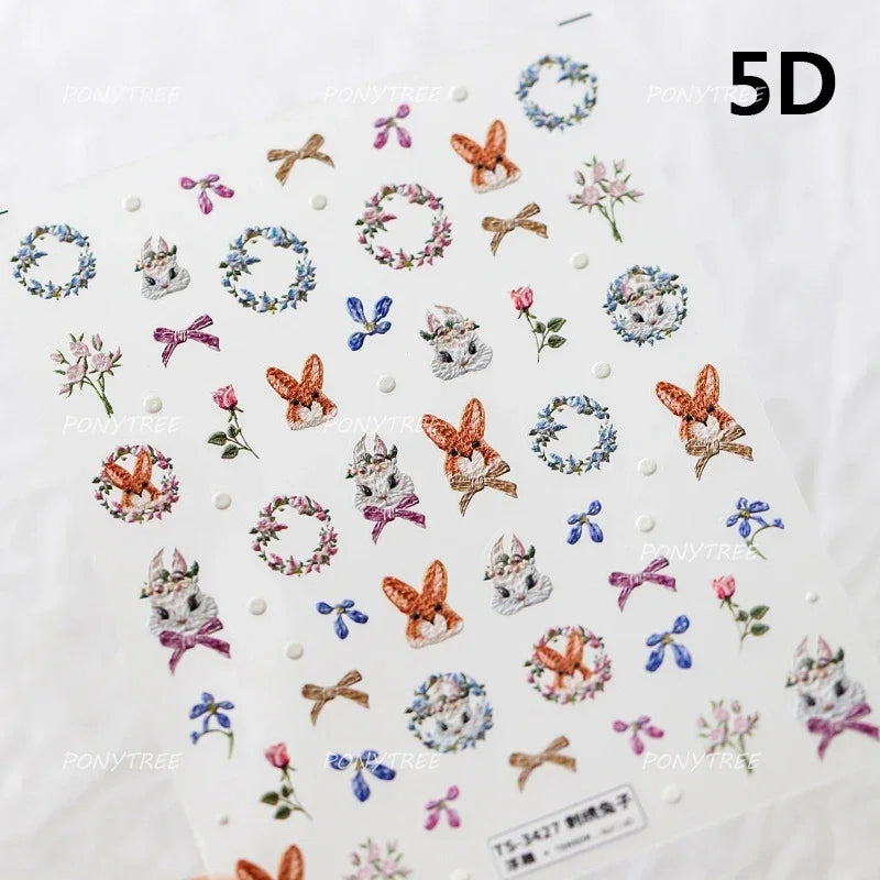 Poker Cards Mr Rabbit Tilted Teacup Bunny Cup Heart Star Block Bow Tie Hot Stamping Adhesive Nail Art Stickers Manicure Decals (ONLINE ORDER ONLY)