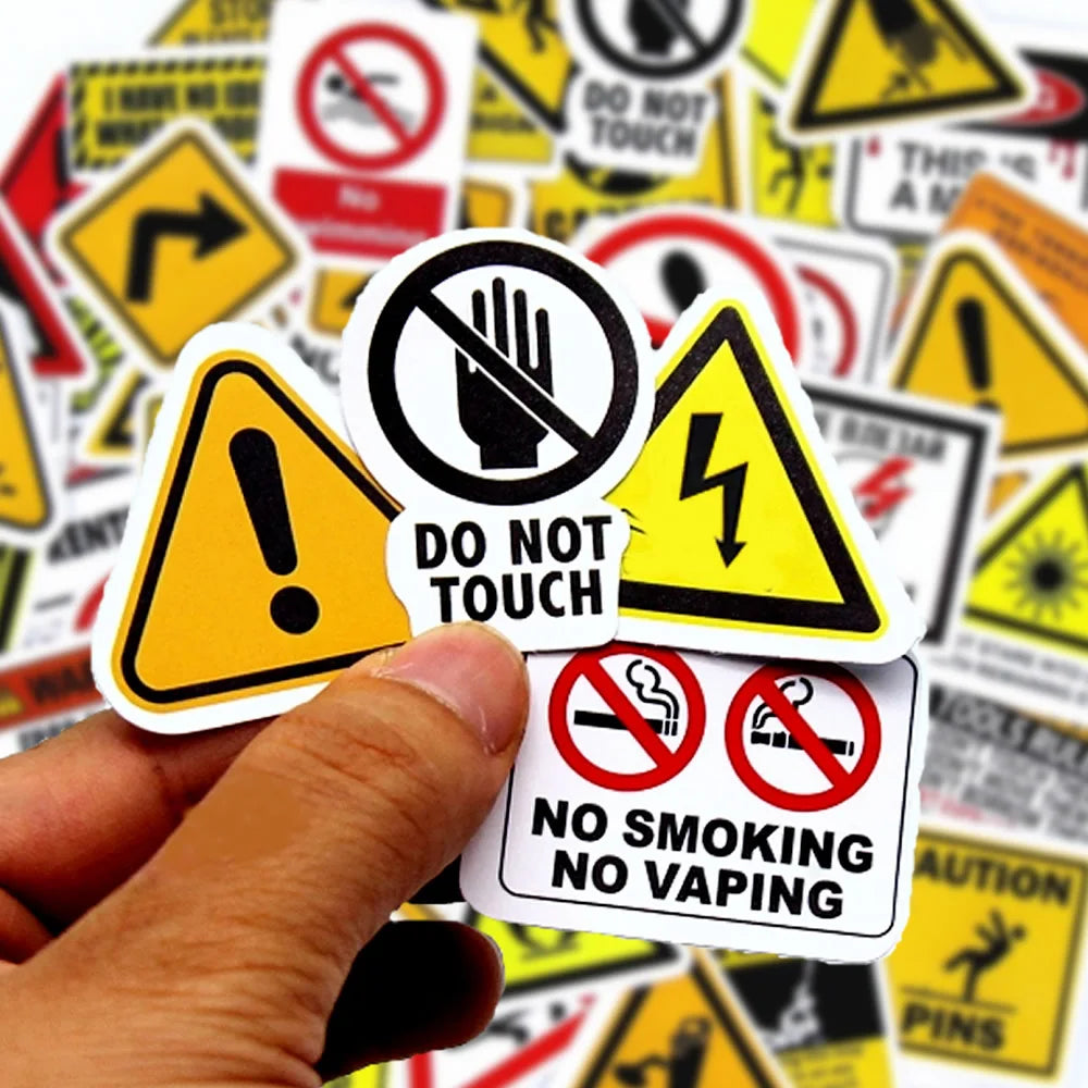 10/50/100PCS Warning Pattern Sign Stickers Pack DIY Skateboard Motorcycle Suitcase Stationery Decals Decor Phone Laptop Toys (ONLINE ORDER ONLY)