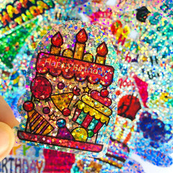 44pcs/Pack Laser Happy Birthday Stickers Waterproof Skateboard Motorcycle Guitar Luggage Laptop Bicycle Sticker Kids Toys (ONLINE ORDER ONLY)