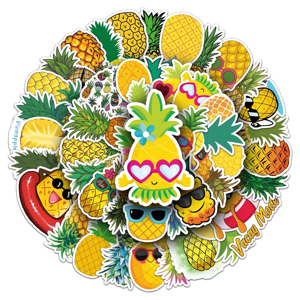 50Pcs Pineapple Cartoon Waterproof Vinyl Stickers for Skateboard Snowboard (ONLINE ORDER ONLY)