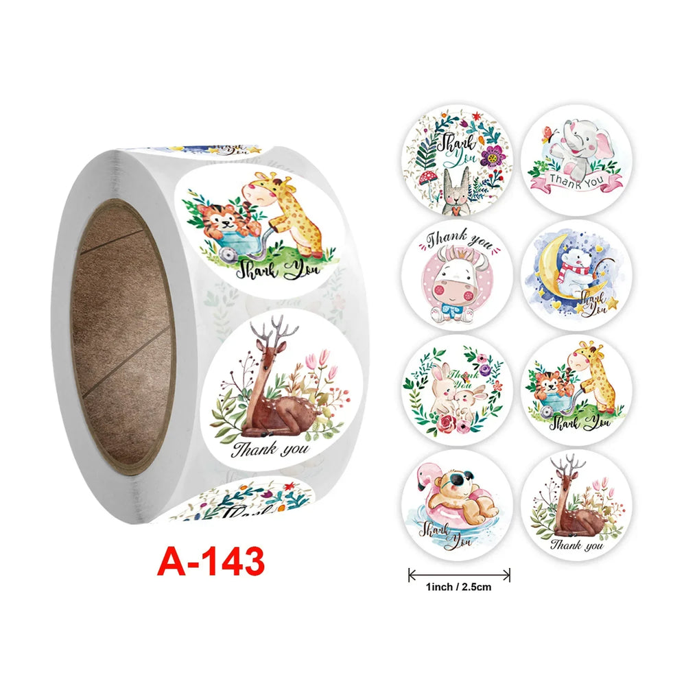 50-500pc Cute Cartoon Cat Animal Thank You Stickers For Party Gift Decoration Packaging Label Reward Children Stationery Sticker (ONLINE ORDER ONLY)