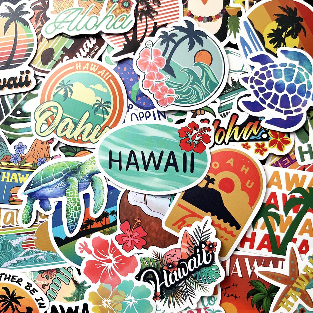 Hawaii Surfing Stickers Tropical Beach Decals Surfboard Water Bottle Kids Toy (Online Order Only)