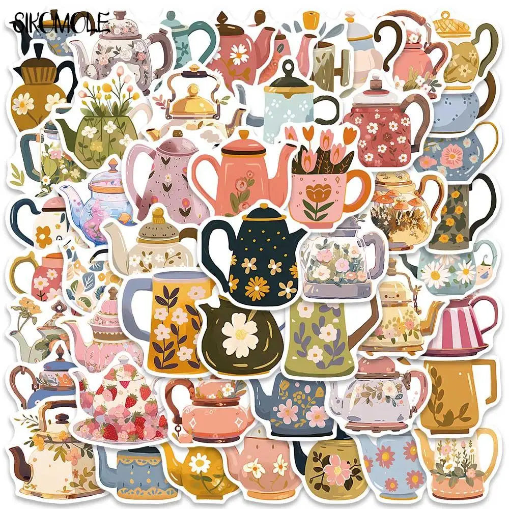 Cartoon Flower Tea Pot Stickers Pack - Kawaii DIY Luggage Laptop Decals (ONLINE ORDER ONLY)