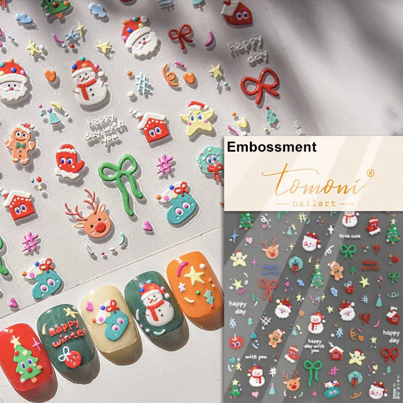 Winter Dreamy Hot Stamping Romantic White Pink Snowflakes Hexagon 3D Self Adhesive Nail Art Stickers Christmas Manicure Decals (ONLINE ORDER ONLY)