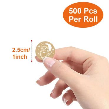 100-500pcs Kraft Paper Christmas Stickers New Year Thank You Stickers Christmas Decoration  For Card Gift Box Package 1inch (ONLINE ORDER ONLY)