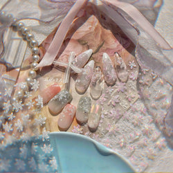 White Pink Flower Dreamy Romantic Petal Jelly Shiny Peach Blossom Polarized Light Delicate Nail Art Stickers 5D Manicure Decals (ONLINE ORDER ONLY)