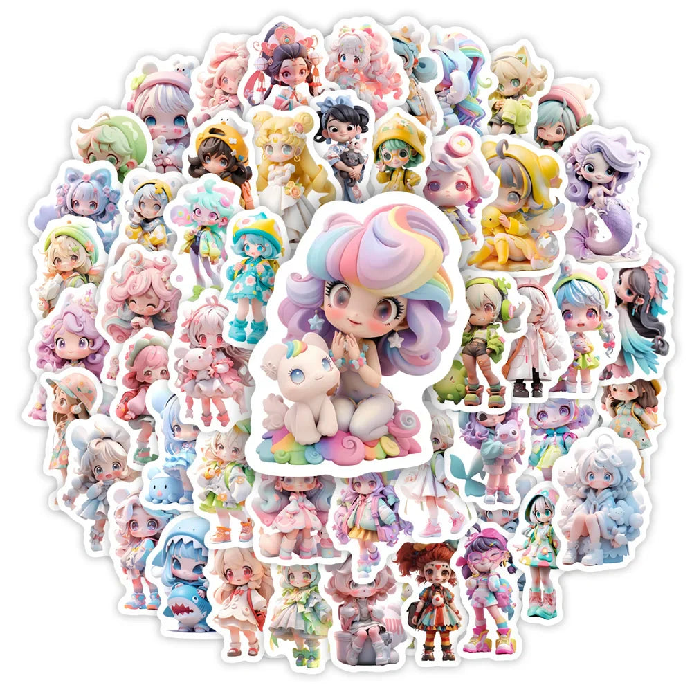 Cute Kawaii Doll Stickers Princess Girl DIY Kid Toy Gift Decal for Phones Laptops Cup Scrapbooking Luggage Decorative Waterproof (ONLINE ORDER ONLY)
