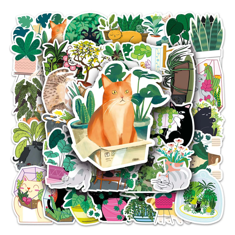 50Pcs Cat Flower Cartoon Waterproof Vinyl Stickers for Skateboard Snowboard (ONLINE ORDER ONLY)