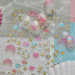 Dizzying Shell Coral Dolphin Starfish Heart Jellyfish Water Bubbles Ocean Adhesive Nail Art Decorations Stickers Manicure Decals (ONLINE ORDER ONLY)