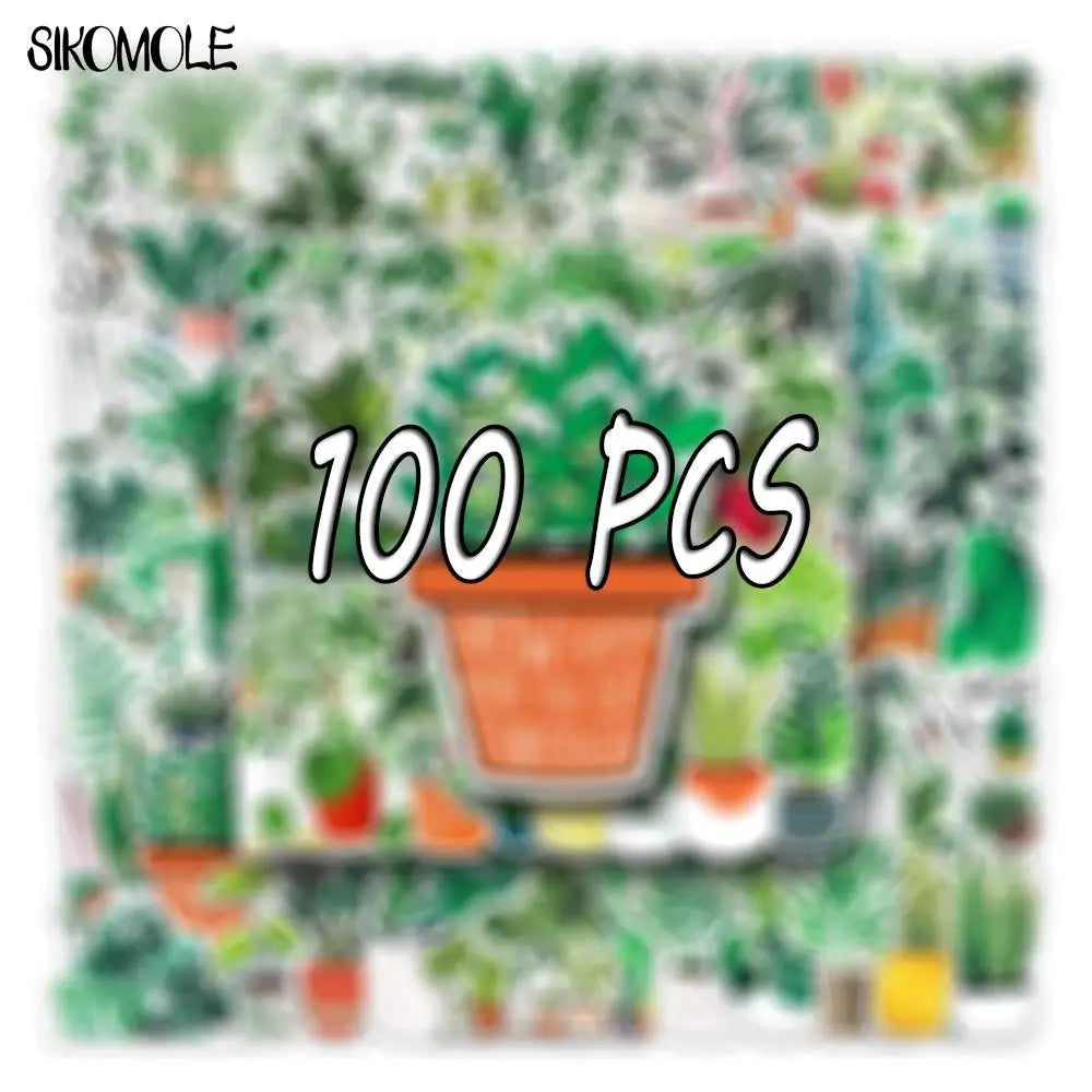 Green Plant Stickers Set: Cute Kawaii Potted Decals for Kids, Guitar, Laptop, Car, Snowboard (ONLINE ORDER ONLY)