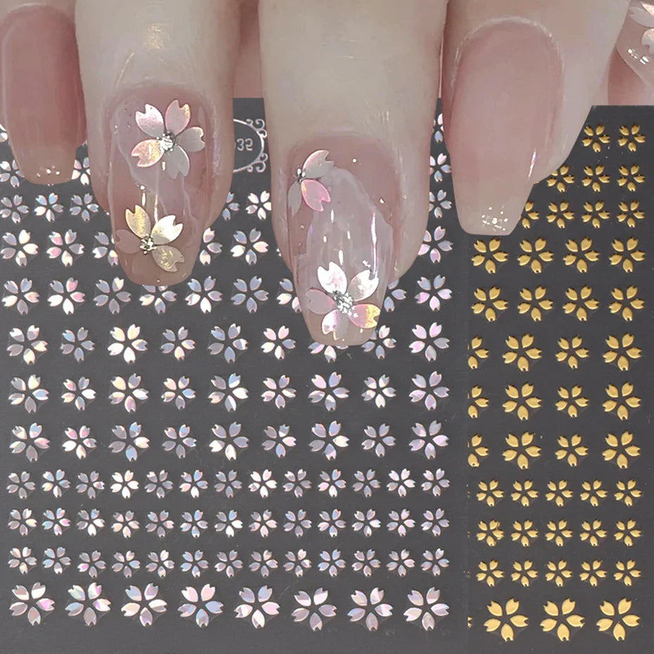 Laser Sakura Flower 3D Nail Sticker Holographic Foils Decals Snake Star Heart Adhesive Sliders Cherry Blossom Manicure (ONLINE ORDER ONLY)