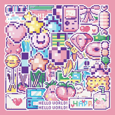45pcs Mosaic Pixel Cartoon Graffiti Stickers for Helmet, Desktop, Wall Decoration (Online Order Only)