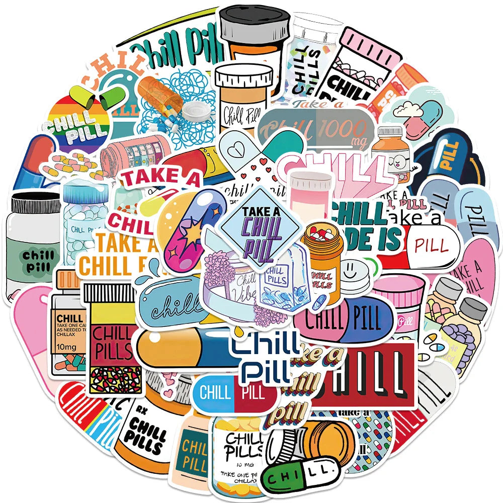 Cartoon Pharmacist Pill Stickers Waterproof Decals for Laptop Phone Luggage Bike (ONLINE ORDER ONLY)