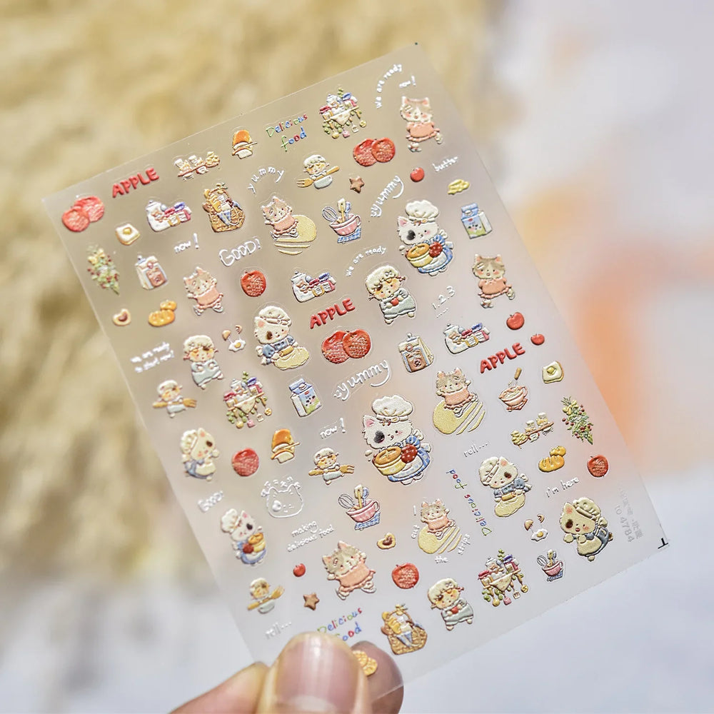 Sweater Glovesvacuum Cup Milk Fallen Leaves Kitten Adhesive Nail Art Stickers Warm Suitpinecone Kitchenware Cat Manicure Decals (ONLINE ORDER ONLY)