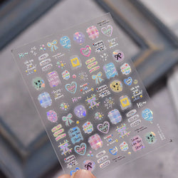 Dyeing Apple Cherry Fruit Dog Puppy Bowknot Colorful Cartoon Graffiti Reliefs Adhesive Nail Art Stickers Flowers Manicure Decals (ONLINE ORDER ONLY)