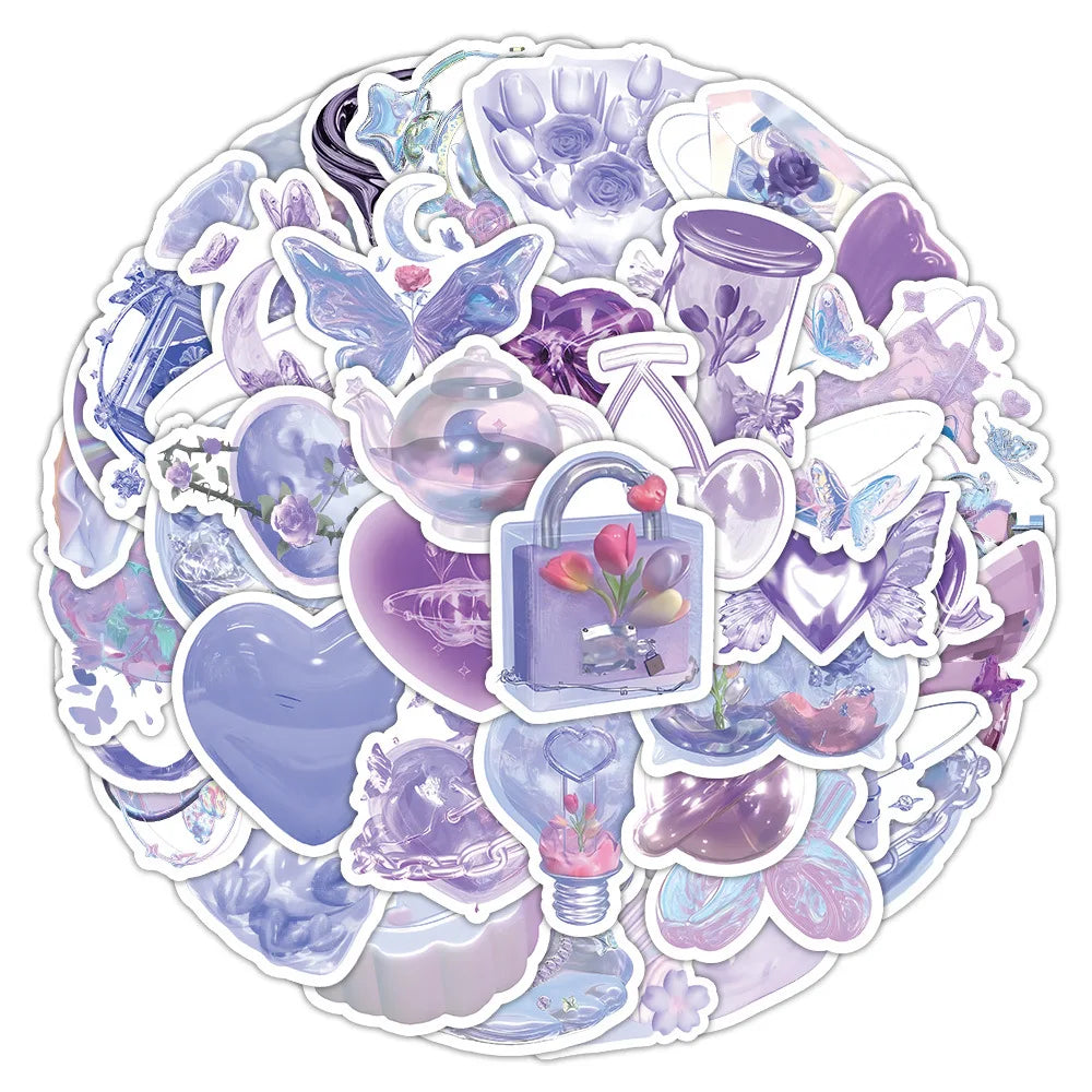 Purple Aesthetic Stickers: 10/30/60PCS for Skateboard, Phone, Motorcycle, Suitcase, Fridge, Graffiti (ONLINE ORDER ONLY)