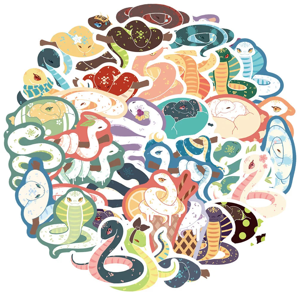 Cartoon Snake Graffiti Stickers for Laptop, Car, Snowboard, Luggage, Fridge - 10/30/50pcs Vinyl Set (ONLINE ORDER ONLY)
