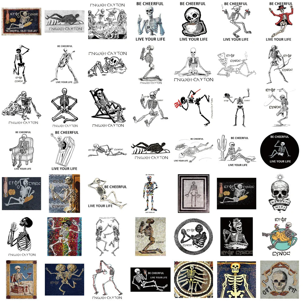 62pcs Ancient Greek Mosaic Canvas Stickers Funny Horrible Graffiti Decals Laptop Luggage Skateboard Motorcycle Scrapbook (ONLINE ORDER ONLY)