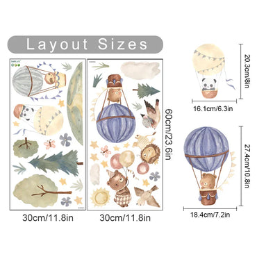 Cute Bear Hot Air Balloon Nursery Wall Decals Watercolor Vinyl Decor (Online Order Only)