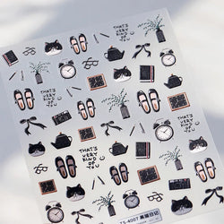 Black Cat Kitten Glasses Camera Timepiece Shoe Notebook Vase Pen Teapot Bowknot Item Adhesive Nail Art Stickers Manicure Decals (Online Order Only)