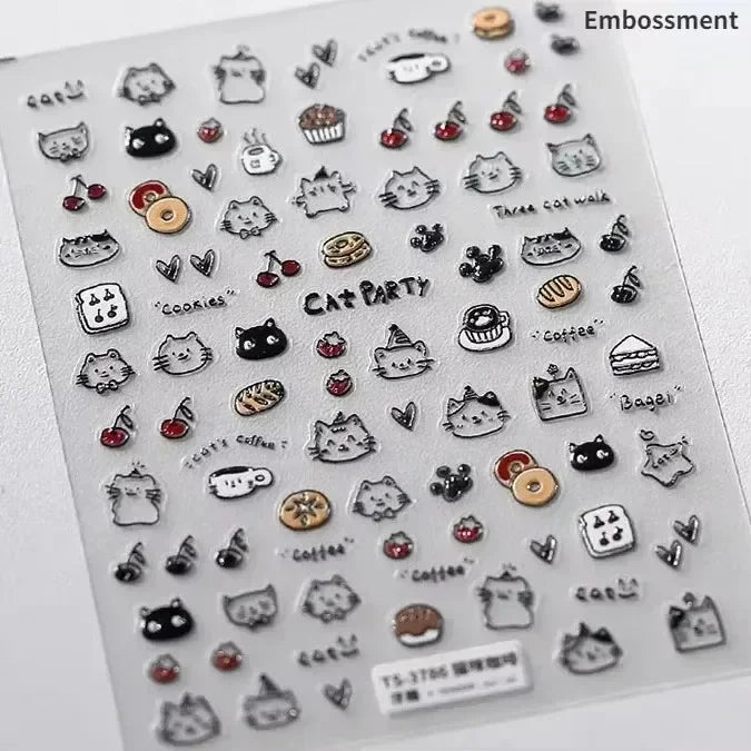 Cute Cat Eye Fishbone Animals Leopard Cat Ginger Cat Kitten Exclamation Point Paw Self Adhesive Nail Art Sticker Manicure Decals (ONLINE ORDER ONLY)