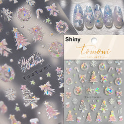 Hot Stamping Romantic White Gold Snowflakes Hexagon Winter 3D Self Adhesive Nail Art Stickers Shiny Rhinestone Manicure Decals (Online Order Only)