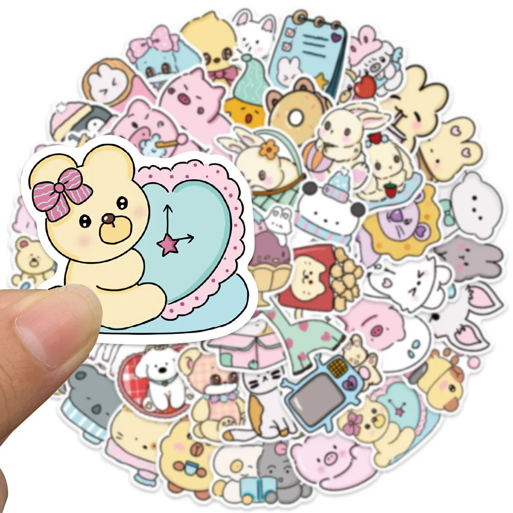 50pcs Cute Cartoon Animals Stickers Kids Water Bottle Decals Luggage Laptop Guitar Phone Stationery Waterproof Graffiti (ONLINE ORDER ONLY)