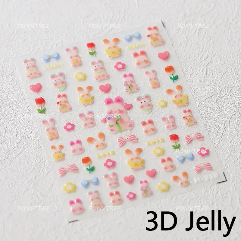 Dreamy White Lace Bowknot Purple Pink Gradual Tulip Flower Butterfly Garden Relief Adhesive Nail Art Stickers Manicure Decals (Online Order Only)