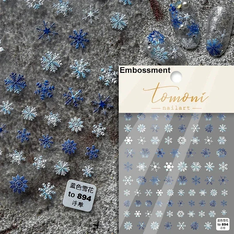 Dressy Embossment Colorful Gradient Snowflakes Laser Silver Christmas Tree Winter Bowknot Santa Nail Art Stickers Manicure Decal (Online Order Only)