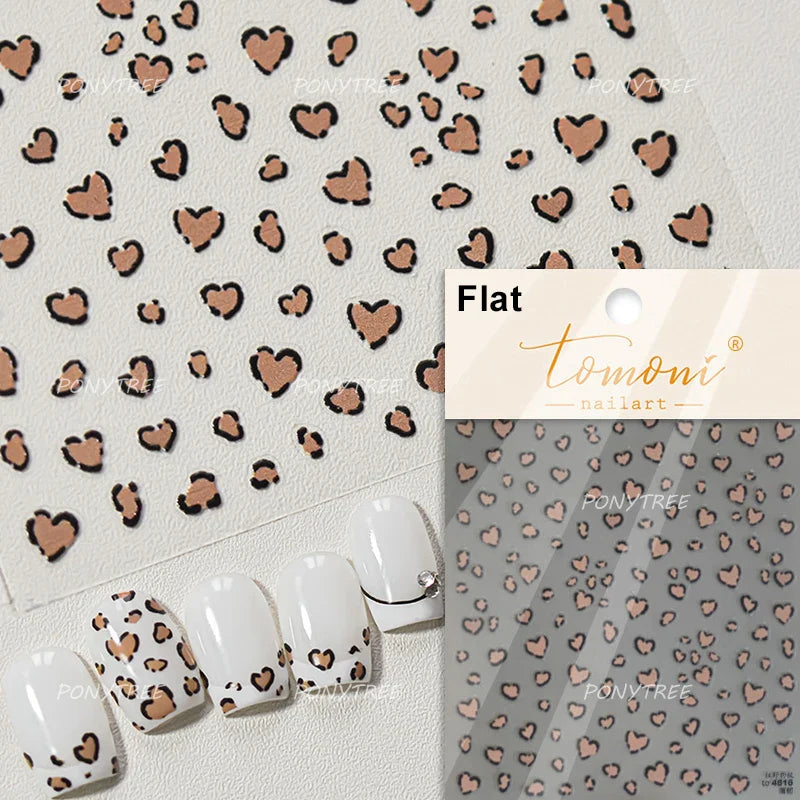 Pink Transparent Strawberry Leopard Print Metal Silver Fruit Lovely Self Adhesive Nail Art Stickers 5D Manicure Decals Wholesale (ONLINE ORDER ONLY)