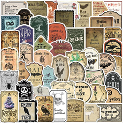 50PCS Halloween Retro Horror Gothic Witch Graffiti Potion Label Sticker Vintage Decals DIY Suitecase Scrapbook Laptop Toys (Online Order Only)